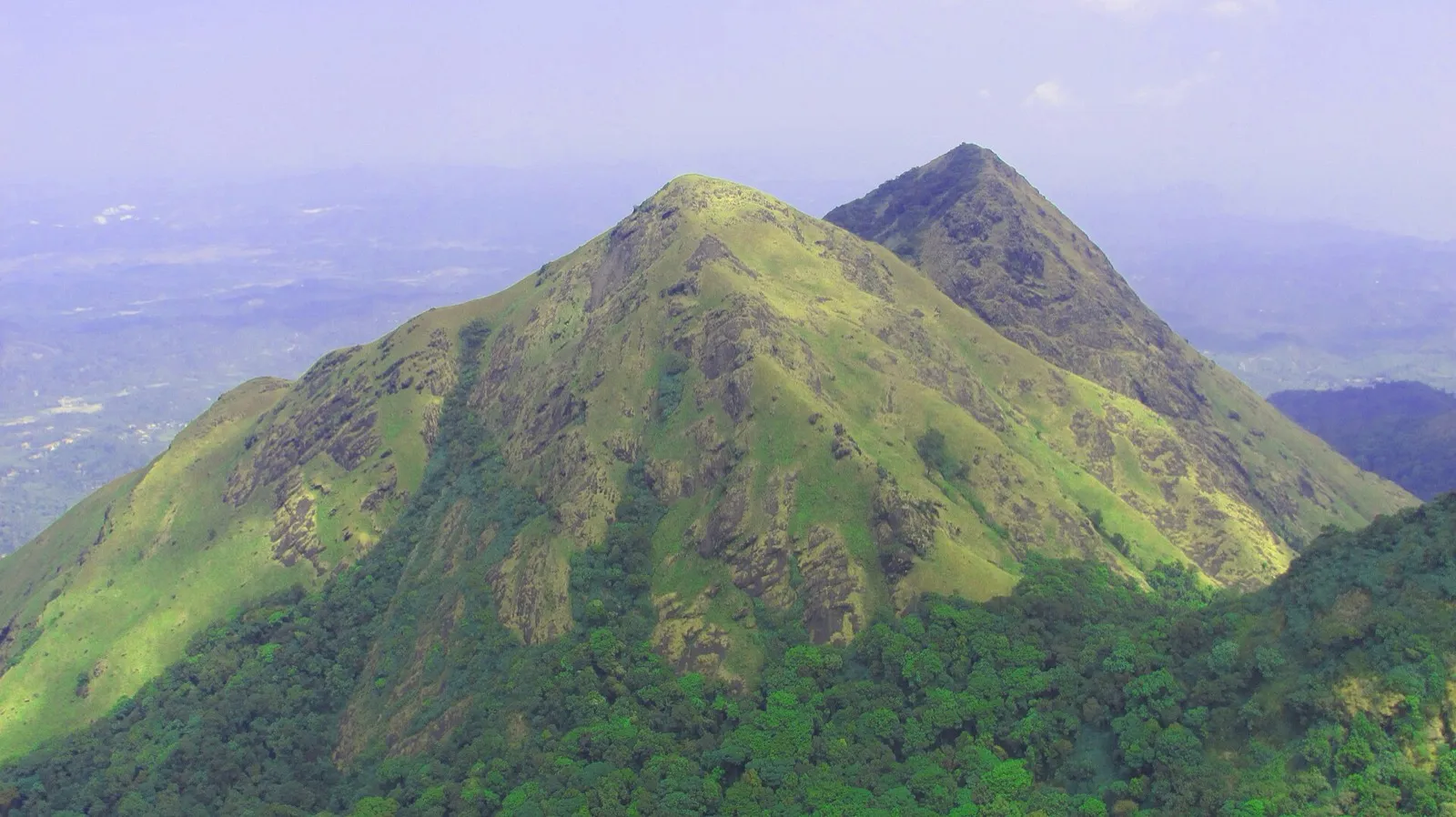 The grass-covered ridge of Chembra Peak, the highest hill in Wayanad